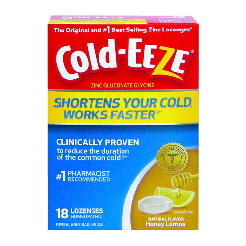 Cold Eeze Zinc Gluconate Glycine Lozenges, Honey Lemon, 18 Ea